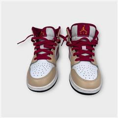 Air Jordan 1 Mid White Onyx Light Curry Beige Red Size 5Y 554725-201